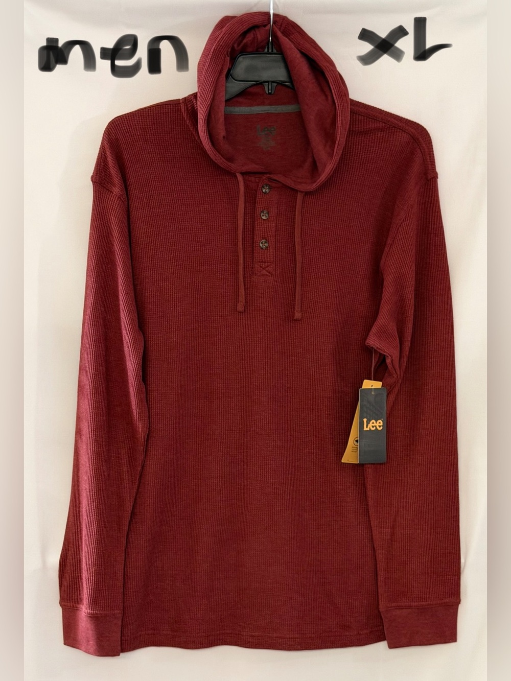 Lee Men's Maroon Hooded Waffle-Knit Henley